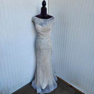 Azzure Couture Long Mermaid Beaded Jewel Cap Sleeve Wedding Bridesmaid Dress 4
